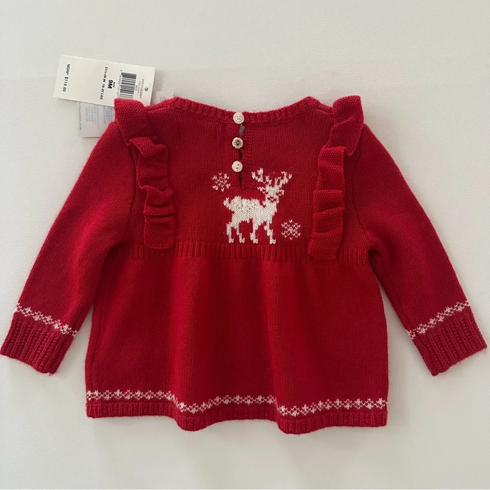 Ralph Lauren 9 Months Baby Girl Red Sweater Reindeer Holiday Christmas NWT